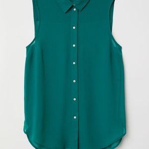 H&M Teal Sleeveless Button-Down Blouse
